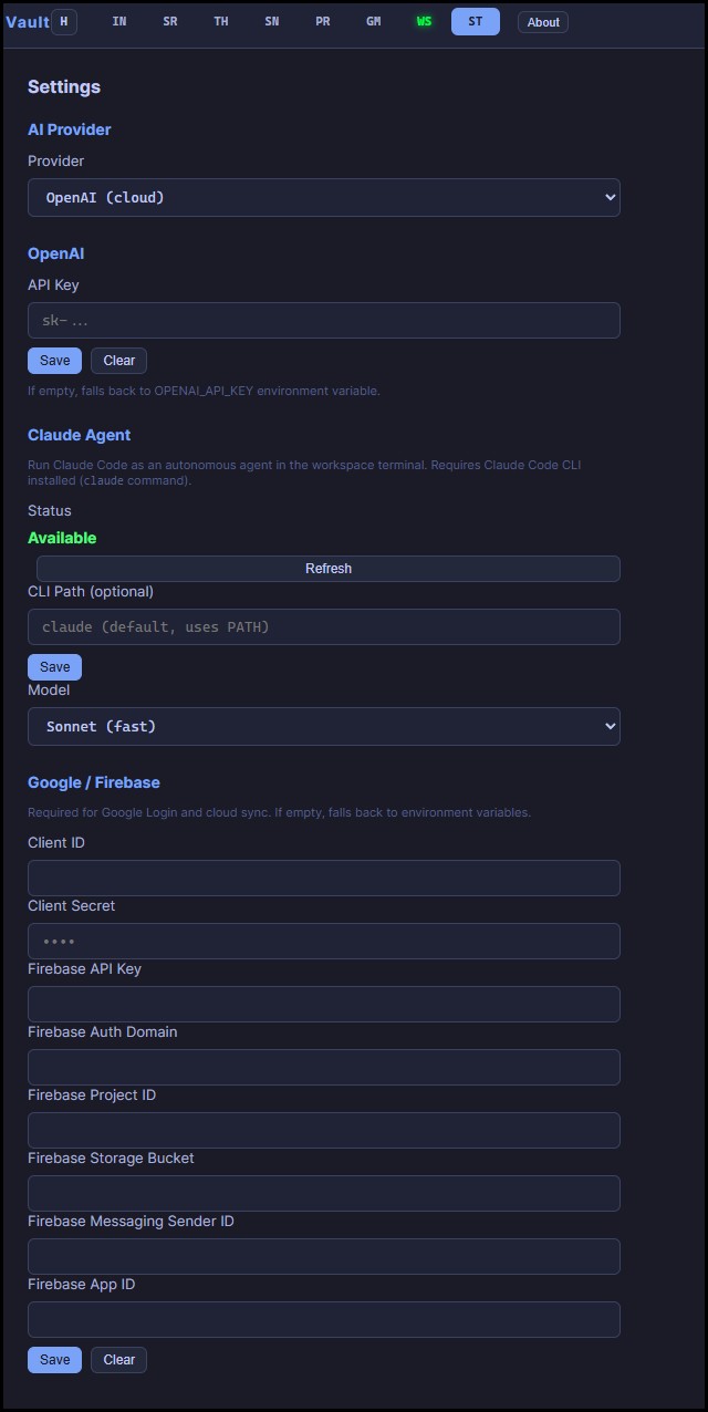 NotesCodex settings panel with AI provider and cloud sync configuration